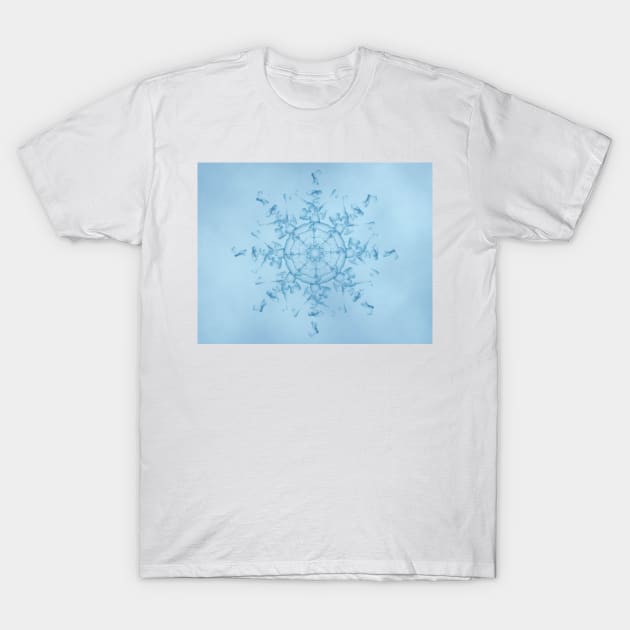 Original Snowflake Design Blue Background T-Shirt by Dudzik Art